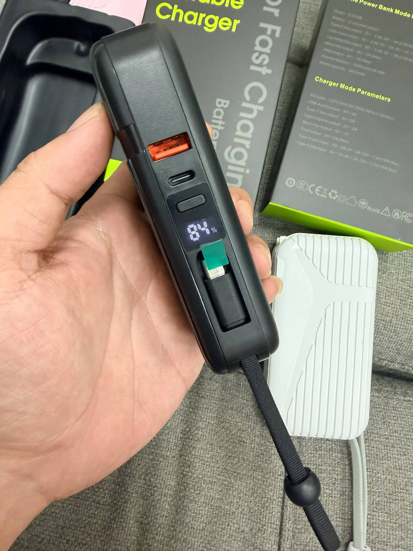 Mini Power Bank with Built-in Dual Cables - Wholesale